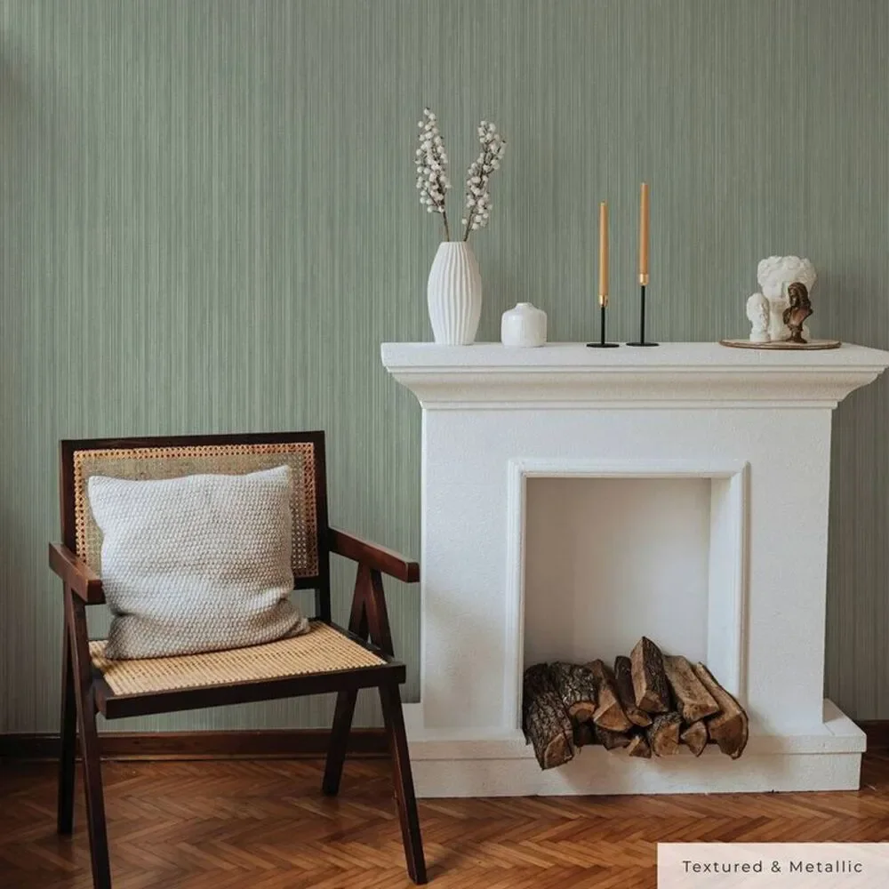 28 sq ft Faux Grasscloth Textured Peel and Stick Wallpaper Metallic Sage
